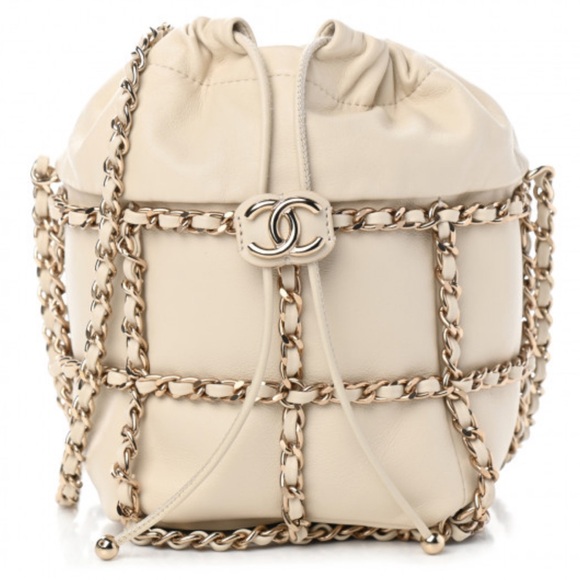 CHANEL Handbags - Lambskin Bucket Chain Drawstring Bag Beige